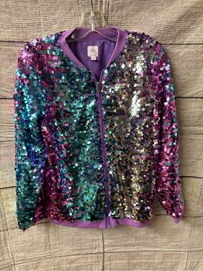 😍Girls' Sequin Bomber Jacket - Purple Multi